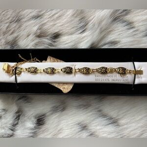 Unique Damasquinado Art Gold & Black Bracelet